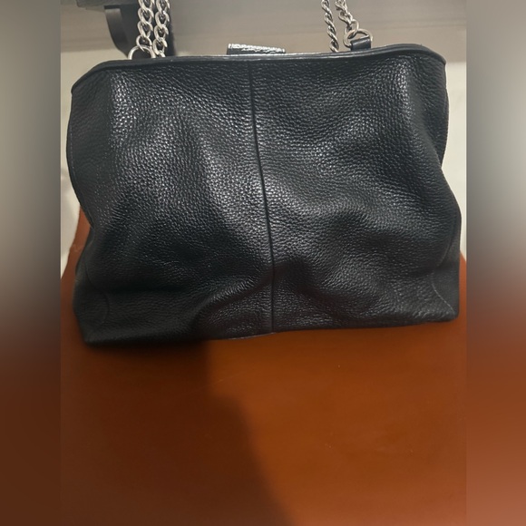 Karl Lagerfeld Black Pebbled Leather Tote Bag with Chain Handles - Picture 3 of 4